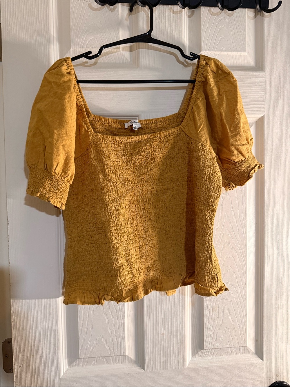 Madewell Marigold Mustard Yellow Smocked cottage puff sleeves Crop Top Cami L